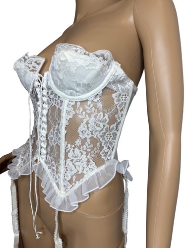 90s Victorias Secret Gold Label Strapless White Lace Bustier Corset Garters 34B - Picture 3 of 8