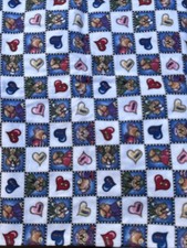 3 1/2 yards x 44"  2 Yds x 44" Flannel Fabric Teddy Bears Hearts Plaid Vintage