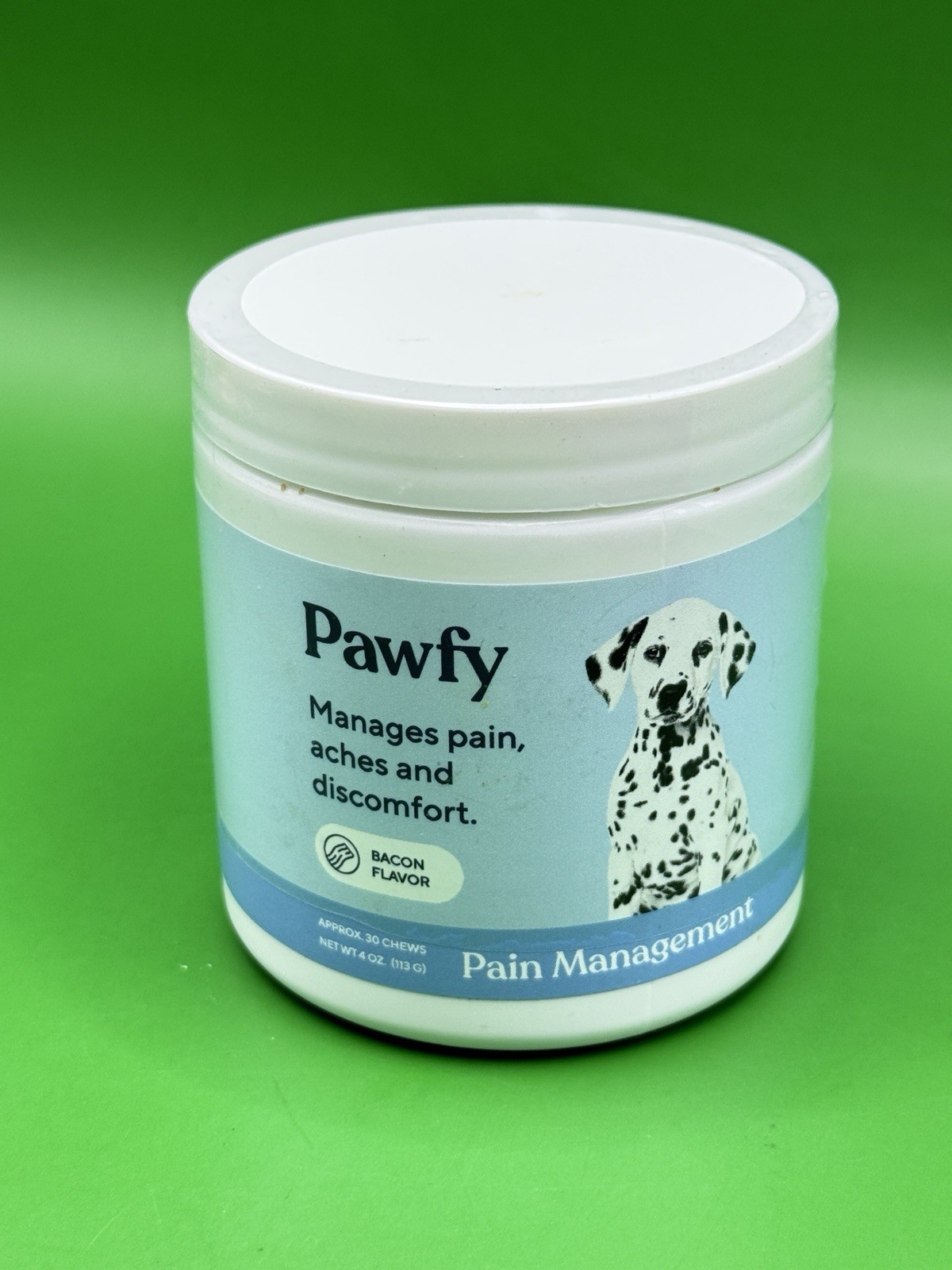 Pawfy Pain Management 30 Bacon Flavor Chews Sealed Tub Exp 7/2026