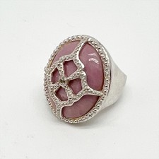 Sterling Silver 925 Large Rose Quartz and CZ Cocktail Ring Size 6.25