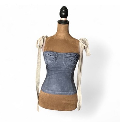 Navy Blue Tie Dye Corset Blouse Top Tie Ribbons Size Small
