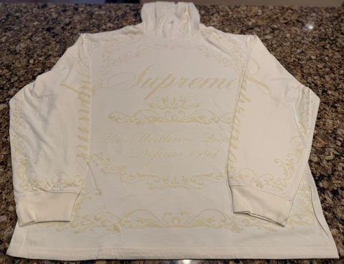 Chemise manches longues crème Supreme avec capuche taille XL authentique