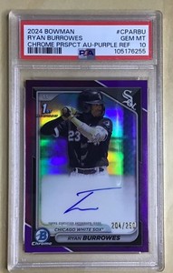 🔥2024 1st Bowman Chrome Purple Refractor Auto Ryan Burrowes #’d /250 PSA 10💎