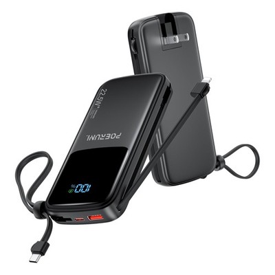 POERUNI. 10000mAh Power Bank with a Built-in AC Wall Plug Led Display and Two...