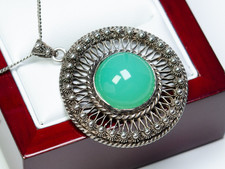 935 Silber - antiker Anhänger - Chrysopras - Cannetille-Filigran