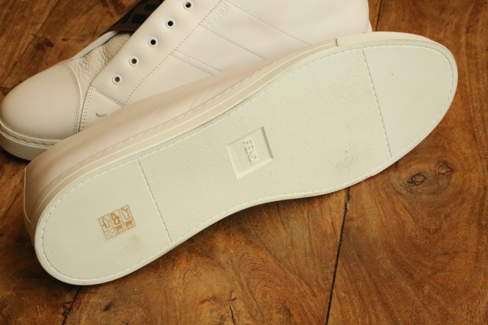 Fendi FF White Leather Brown Canvas Shoes Trainers Sneakers UK 12 US 13 EU 46 thumbnail 11