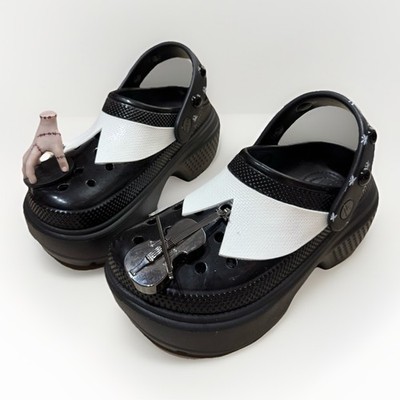 Crocs Wednesday Addams Stomp Clogs Black Platform Slingback Shoes Women s 6 NWT