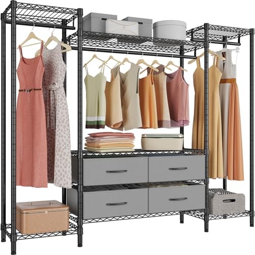 Heavy Duty Metal Wire Garment Rack with Black Frame V20 Clothes Storage