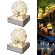 2/4x Solar Crackle Deck Cap Glass Ball Post Led Lights Garden For Outdoor Use