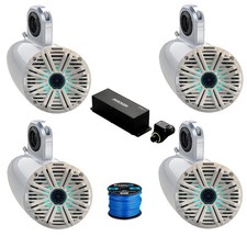4x Kicker 6.5" 195W Marine LED White Salt Speake, 4x 6.5" White Pods,Remote,Wire