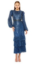 Mac Duggal 23003 Midnight Ruffle Sequin Midi Dress Size 16 $698