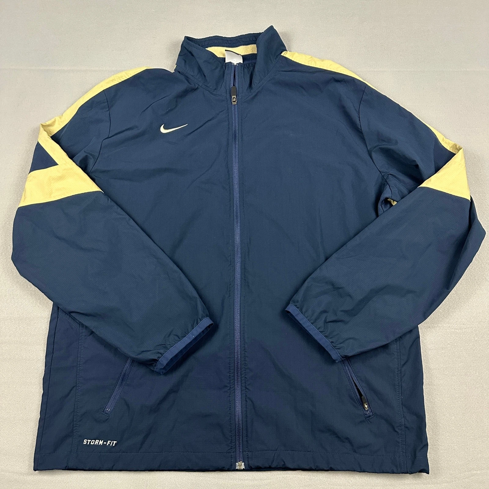 Nike Jacket Men Large Navy Blue Gold Storm-Fit Full Zip Windbreaker Vented L *
