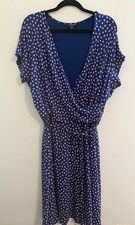 Lands' End Blue Polka Dot Wrap Dress Tie Short Sleeve Plus Size 20W-22W
