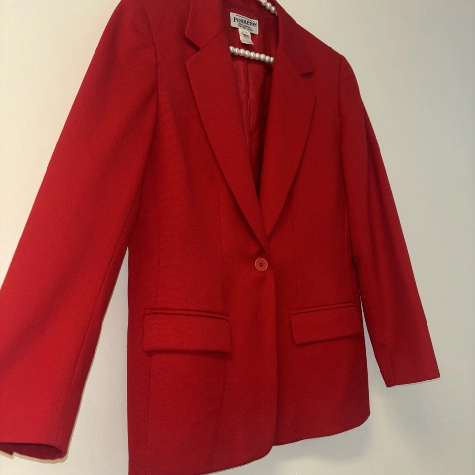Chaqueta Blazer Abrigo Pendleton Wool Mills Rojo Mujer Talla 6 Med 100% Lana Virgen Foto 4 de 4