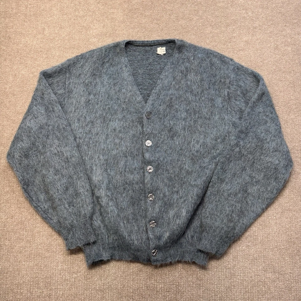 Vintage 50s Mohair Cardigan Mens Size 46 Fuzzy Grunge Kurt Cobain Rockabilly  - Image 2 of 4