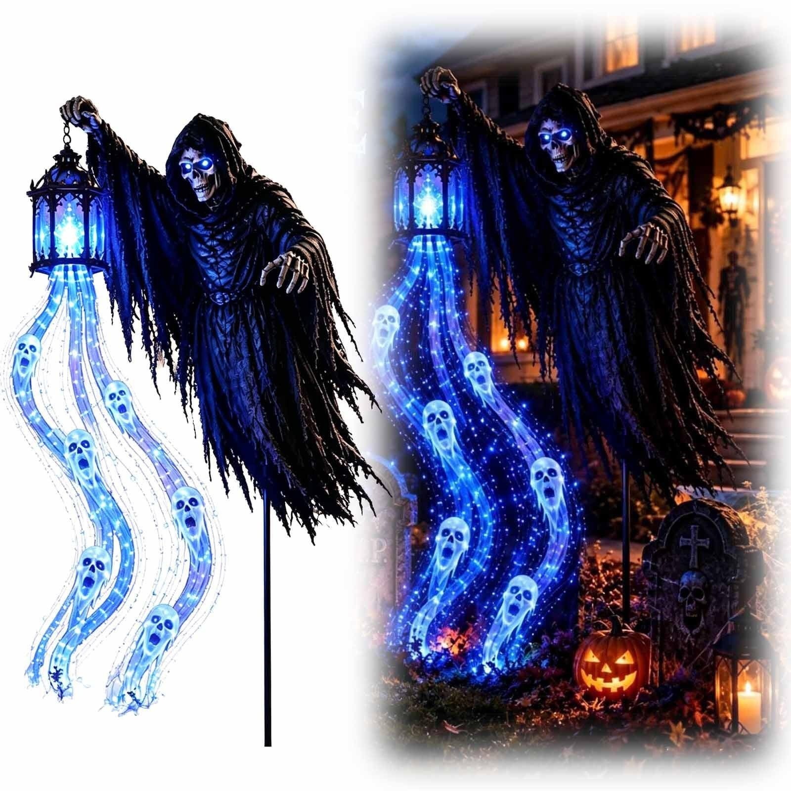 Halloween Grim Reaper Yard Stake, Solar Ghost Soul Light Outdoor Decoration