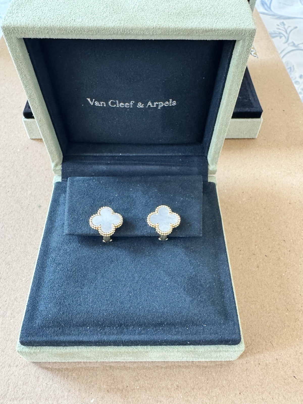Van Cleef & Arpels Gold and Mother of Pearl Alhambra Earings