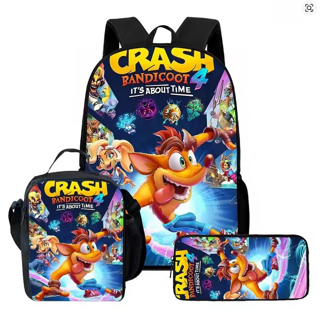 Crash Bandicoot Backpack Set, School Bag Lunch Bag Pencil Case