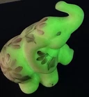 Fenton Rare Vintage Custard Glass Elephant, Hand Panted, Signed, Glows Under Uv