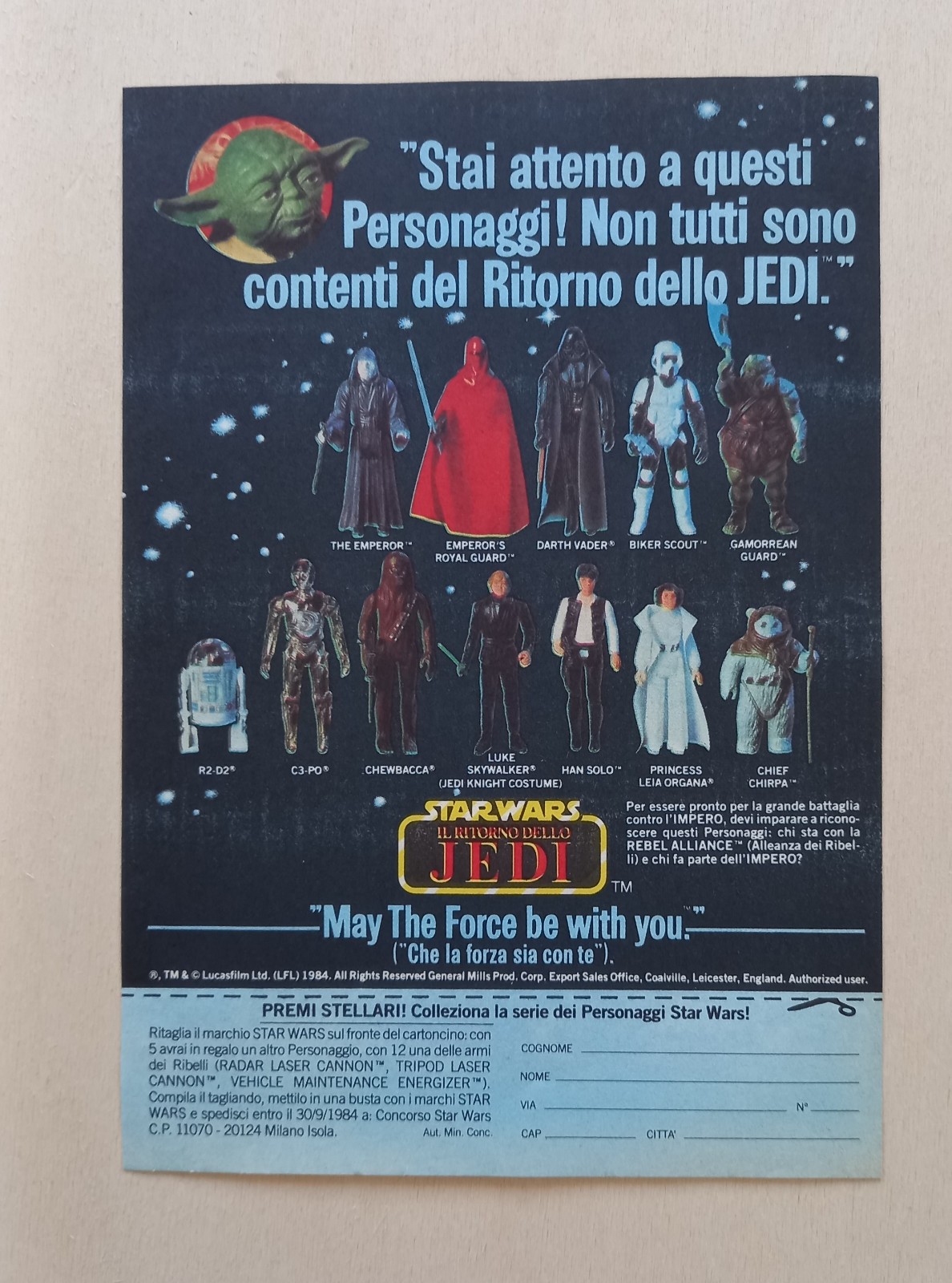 Pubblicità Italia Ritaglio 1980 STAR WARS GUERRE STELLARI Personaggi Ritorno Jed
