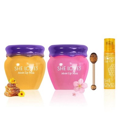 2PCS Lip Mask Overnight, Honey&Sakura Day and Night Repair Sleeping Lip Balm, Fa