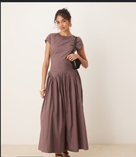 asos Midi Dress Open Tie Back Bitter Chocolate Color Size 6