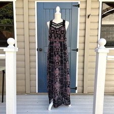 Free People Bohemian Moroccan Black & Pink Patterned Sheer Maxi Dress Whimsigoth