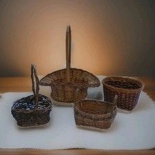 Vintage Miniature Wicker Baskets Lot Of 4 Various Sizes