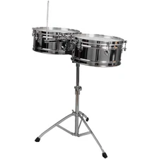 Toca Elite Series Steel Timbales 14" and 15" Chrome Drums with Stand Chrome