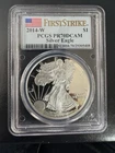 2014-W PCGS PR70DCAM American Silver Eagle, First Strike, American Flag Label