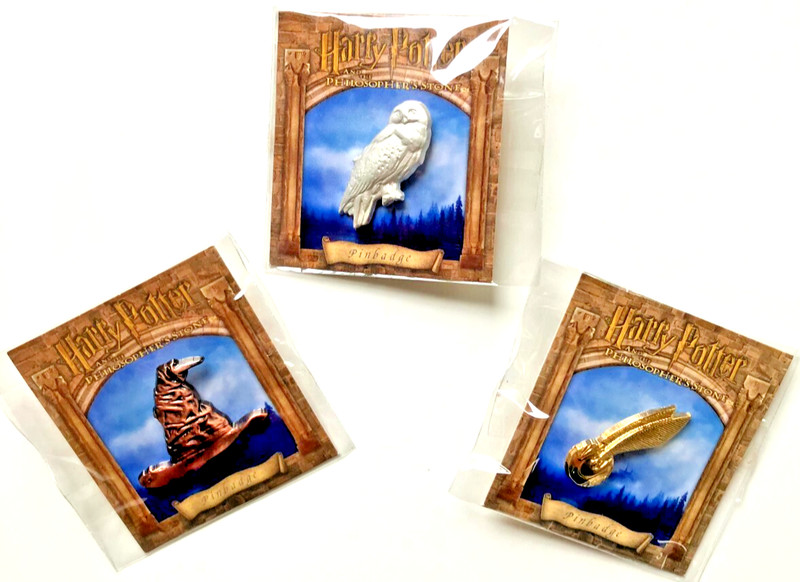 NEW Set of 3 Harry Potter Philosopher's Stone Pin Badge VINTAGE JAPAN 2001 RARE