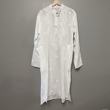 Chikankari White Cotton Kurt Hand Embroidered White Long Kurta Women XL