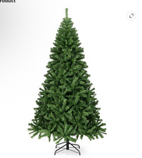 Costway 7,5FT Artificial Christmas Tree 1346 Tips Hinged PVC Green Metal Stand