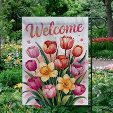 Welcome Spring Garden Flag Watering Can Flowers Pot Vertical Double Sided Yard