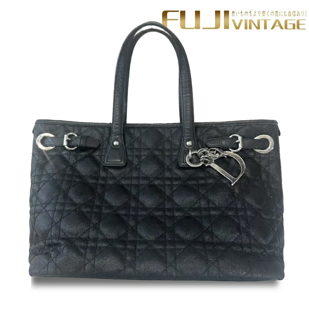 Borsa Dior Canage Pana Tote Bag in tela rivestita nera condizioni medie #R71806