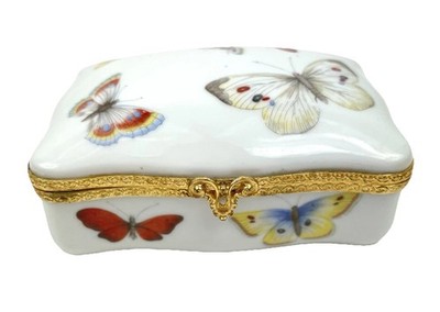 Dubarry Limoges Frankreich Keramik Schmuckkästchen Porzellan Schmetterling rechteckig