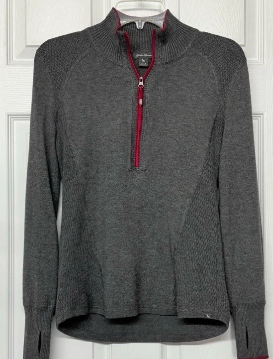 Eddie Bauer Gray Quarter Zip Mock Neck Base Layer Sweater Activewear Top Sz S