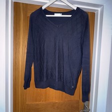 Ladies Green Lamb V Neck Navy Blue  Golf Jumper - Size 14 - Hardly Worn