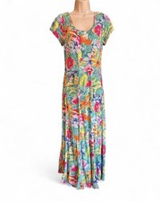 Vintage 90s Jams World Floral Maxi Dress Rayon Hawaii Tie Back XL