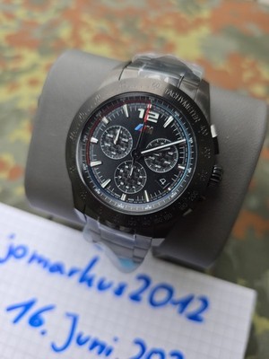 BMW M Chronograph Uhr Schwarz Edelstahl Carbon Schweizer Uhrwerk Ronda5040D 0VP