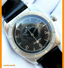 VTG 40s Rolex Perpetual Chronometer Bubbleback Engine Turned Bezel Black Dial