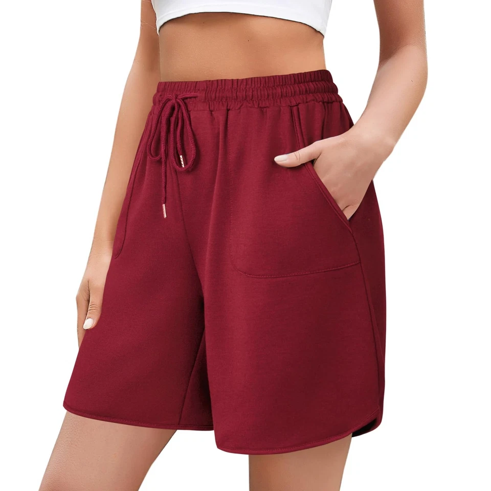 Short Sport Femme en Coton Pantalon Court Ete Taille Haute avec Poches - Photo 1/4