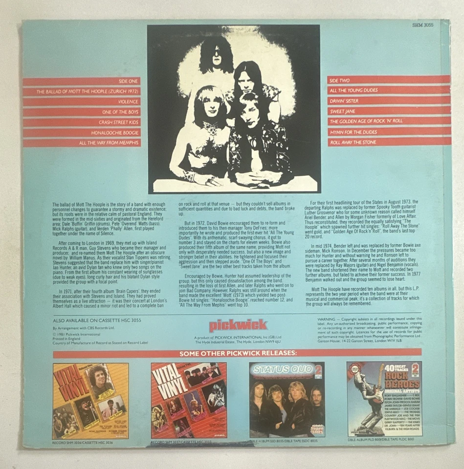 Mott the hoople All The Way From  Memphis Vinyl Lp Record EX / VG - Image 3 of 4
