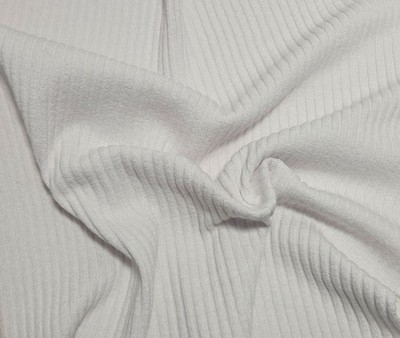 Chunky Wide 4x2 Rib Knit White Cotton Spandex Fabric by the Yard  440GSM 2/23