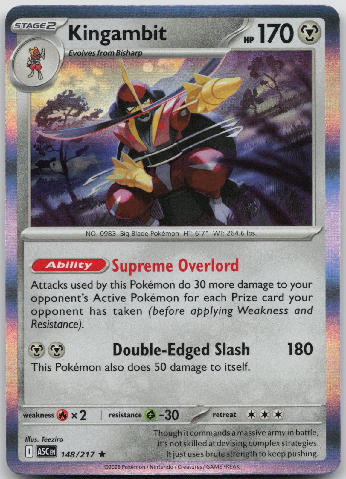 Kingambit 148/217 Rare Ascended Heroes Pokemon Holo Near Mint