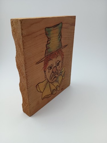 Vintage Handcarved Solid Natural Wood Clown Wall Plaque - Picture 3 of 10