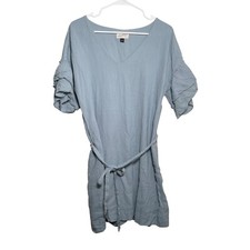 Universal Thread Dress Women's Medium Blue Ruffle Textured Belted Solid Coastal