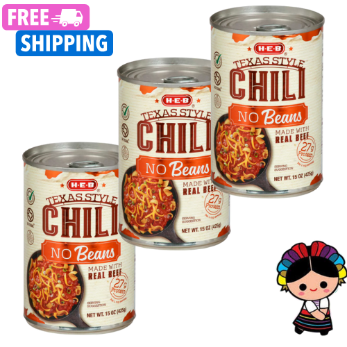 H‑E‑B Texas Style Chili - No Beans 15 oz (3 cans) - Picture 1 of 1