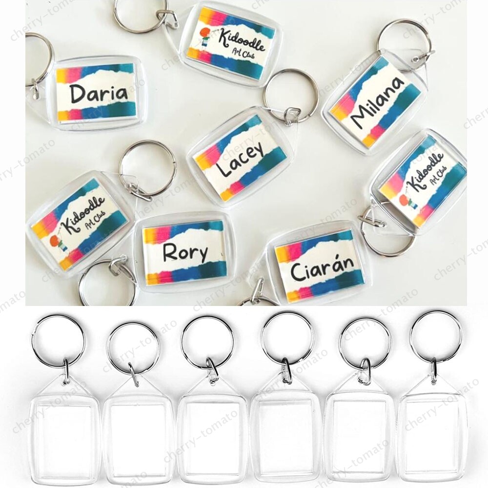 120pcs Clear Acrylic Blank Keyring Photo Insert Frame Keyrings DIY Key