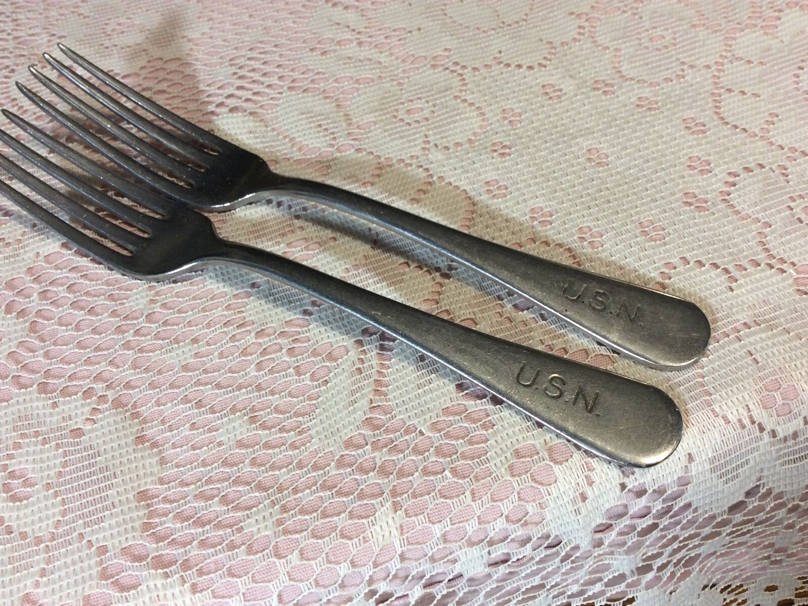 2 Silco USN WWll Galley Forks USN Stainless Steel Military Vintage